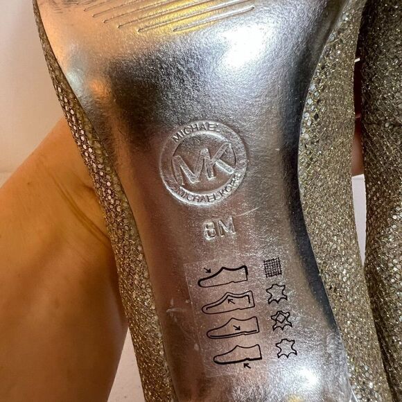 MICHAEL Michael Kors Silver Sequin Look Peep Toe Pumps - Picture 8 of 8